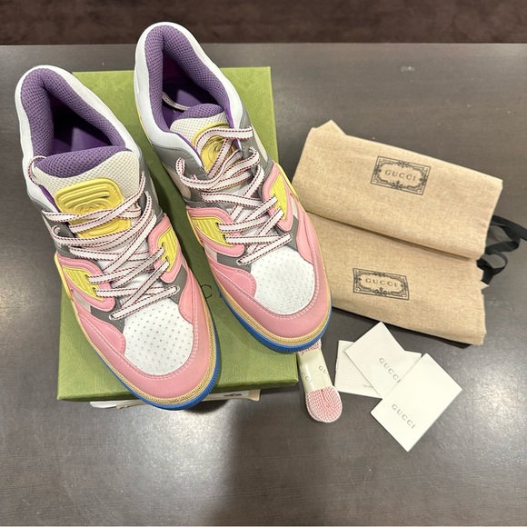 Gucci Women's Basket Lace Up Low Top Sneakers Size 8.5 New - Picture 2 of 15